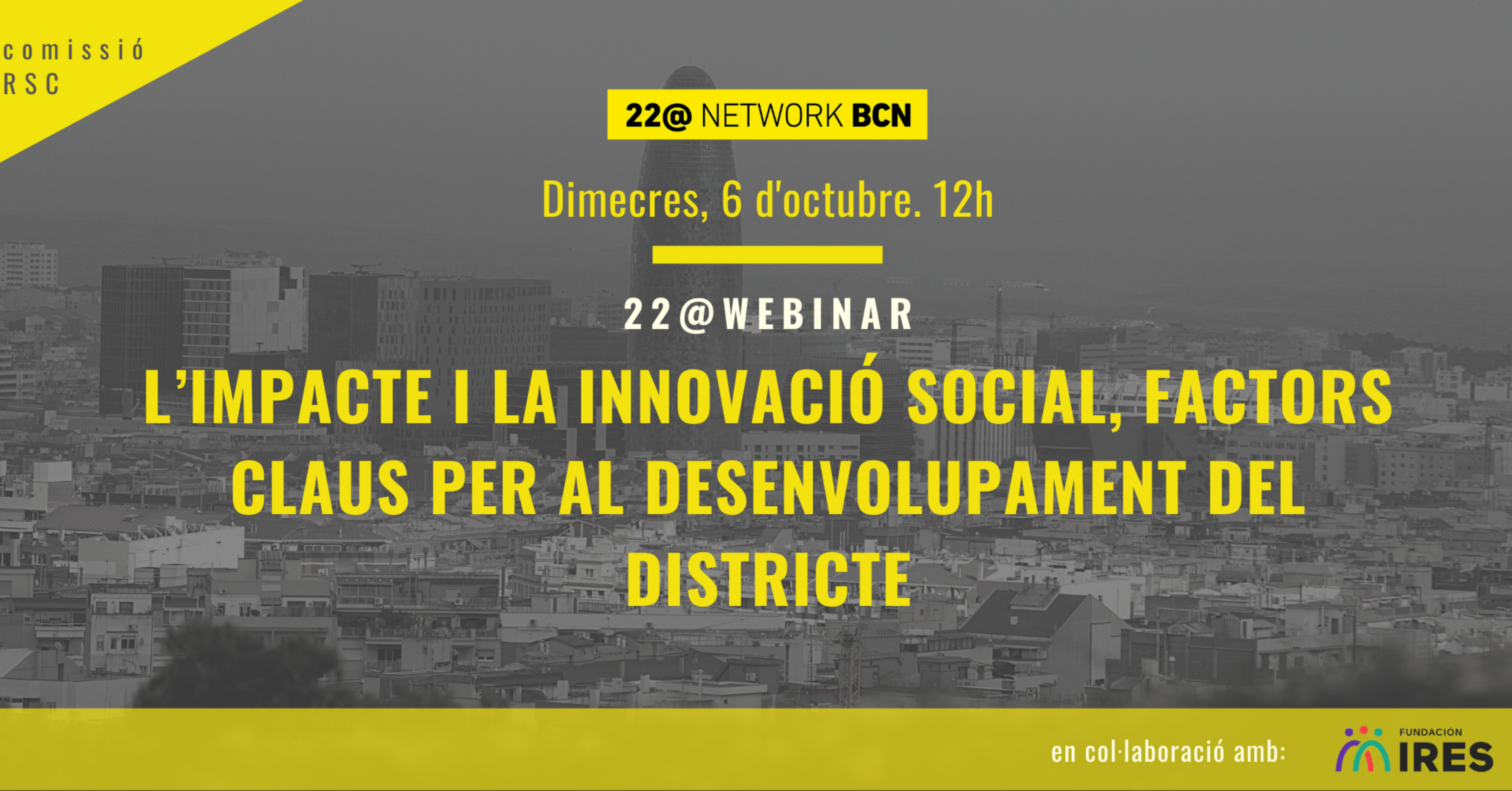 Cartell del webinar sobre l'impacte i la innovació social com a factors claus per al desenvolupament del districte