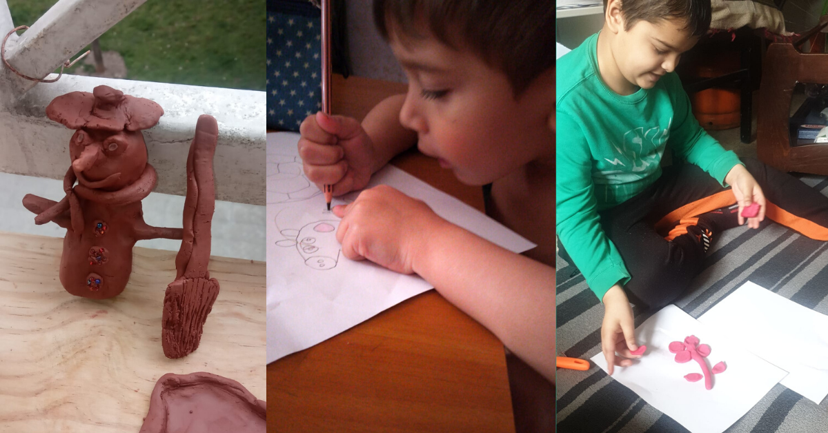 Niños y niñas haciendo manualidades